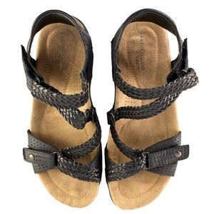 Earth Origins Stella black braided leather adjustable comfortable sandals, 7W